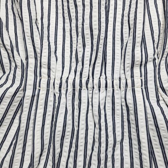 Madewell Tucked Mini Shirtdress White Gray Blue Stripe Roll Sleeve Dress Small 4 - Picture 8 of 10